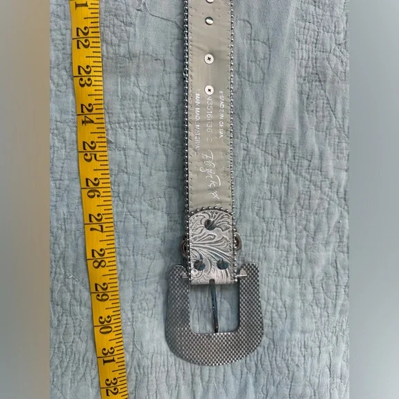 BLAZIN ROXX FLORAL CONCHO & CRYSTAL METALLIC SILVER LEATHER BELT - Picture 2 of 6